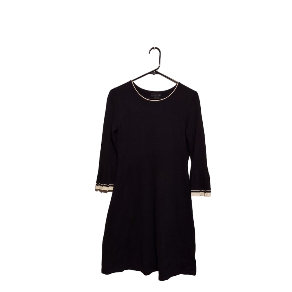 Old Money Preppy Sweater Dress S Black Merino Wool Office Career Professional